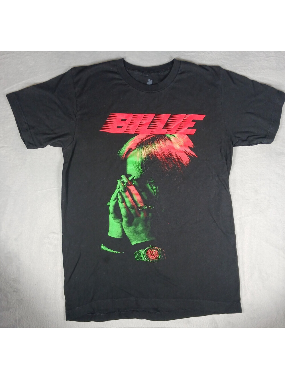 Billie Eilish Hand to Face Band Tee T Shirt Black Neon Green Red Size M